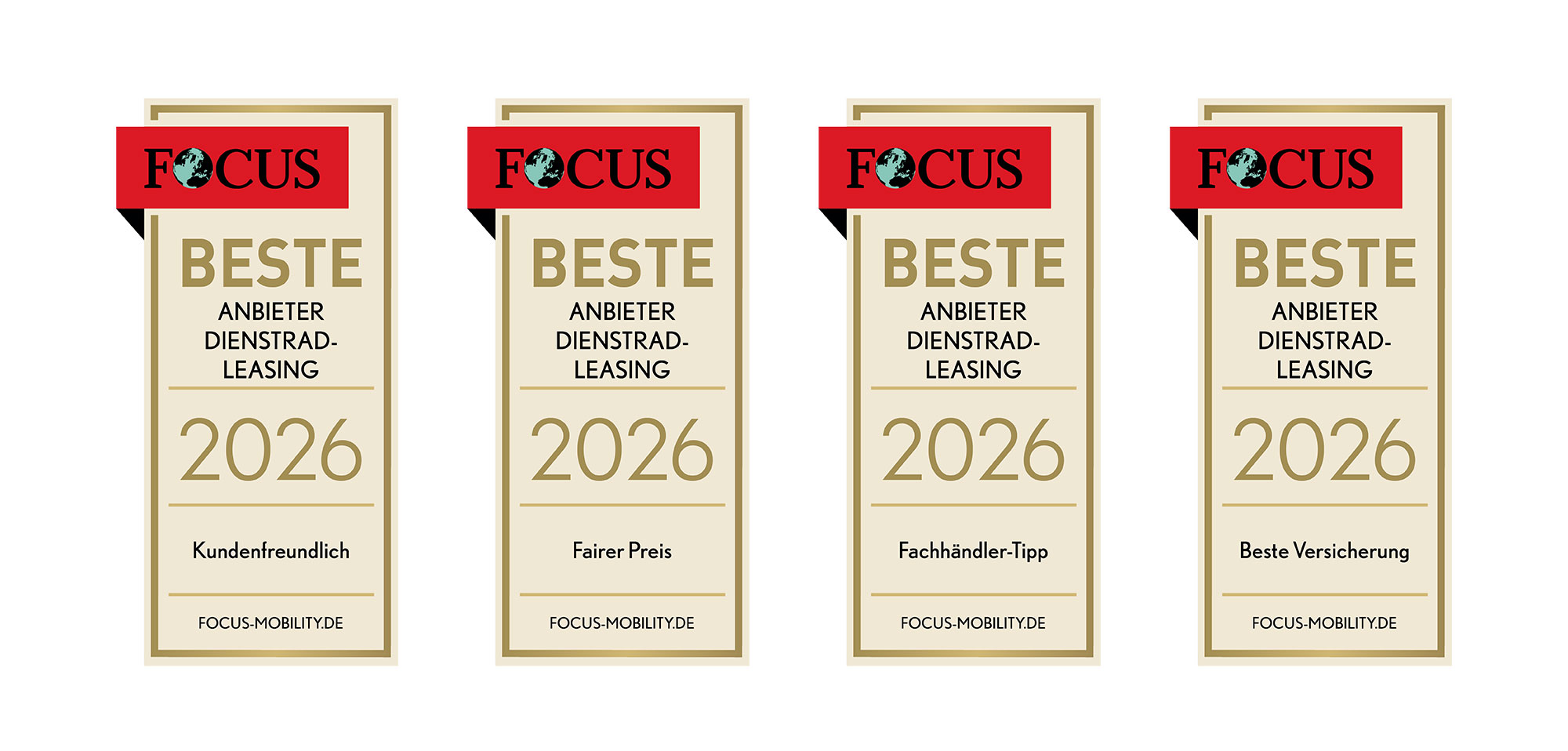 FOCUS Testsieg für JobRad in den Kategorien Kundenfreundlich, Fairer Preis, Fachhändler-Tipp, Beste Versicherung FOCUS Testsieg für JobRad in den Kategorien Kundenfreundlich, Fairer Preis, Fachhändler-Tipp, Beste Versicherung